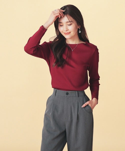 GLACIER lusso（グラシアルッソ）の「ボートネックトップス（Tシャツ/カットソー・レディース・ダークブルー/ブラック/アイボリー/ボルドー/キャメル・S/M/LL/L）」の19枚目の写真