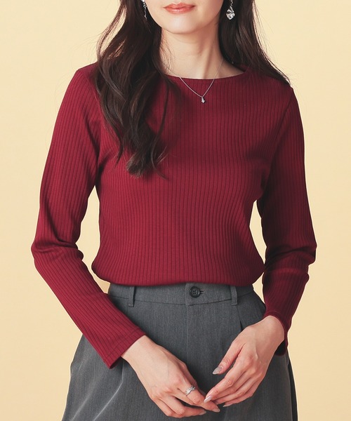 GLACIER lusso（グラシアルッソ）の「ボートネックトップス（Tシャツ/カットソー・レディース・ダークブルー/ブラック/アイボリー/ボルドー/キャメル・S/M/LL/L）」の20枚目の写真