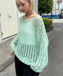 チュールヤーン透かし編みニット