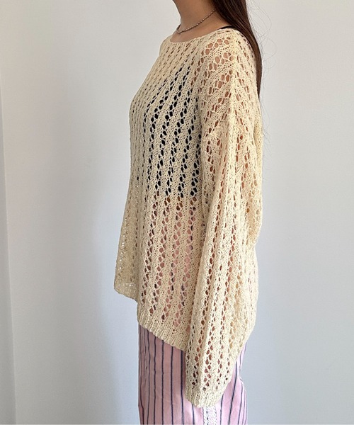 PILIT（ピリット）の「チュールヤーン透かし編みニット（ニット/セーター・レディース・ブラウン/ミント/アイボリー・MEDIUM）」の8枚目の写真