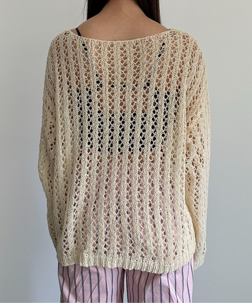 PILIT（ピリット）の「チュールヤーン透かし編みニット（ニット/セーター・レディース・ブラウン/ミント/アイボリー・MEDIUM）」の9枚目の写真