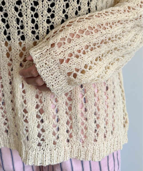 PILIT（ピリット）の「チュールヤーン透かし編みニット（ニット/セーター・レディース・ブラウン/ミント/アイボリー・MEDIUM）」の10枚目の写真