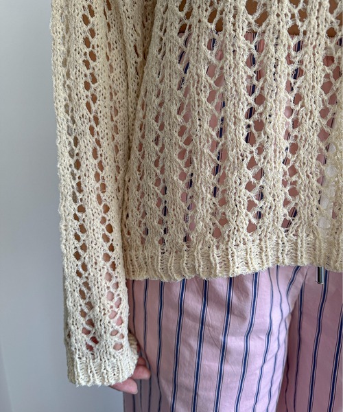 PILIT（ピリット）の「チュールヤーン透かし編みニット（ニット/セーター・レディース・ブラウン/ミント/アイボリー・MEDIUM）」の11枚目の写真