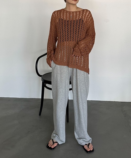 PILIT（ピリット）の「チュールヤーン透かし編みニット（ニット/セーター・レディース・ブラウン/ミント/アイボリー・MEDIUM）」の21枚目の写真