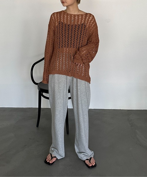 PILIT（ピリット）の「チュールヤーン透かし編みニット（ニット/セーター・レディース・ブラウン/ミント/アイボリー・MEDIUM）」の22枚目の写真