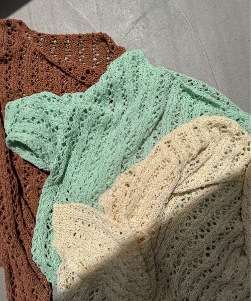 PILIT（ピリット）の「チュールヤーン透かし編みニット（ニット/セーター・レディース・ブラウン/ミント/アイボリー・MEDIUM）」の5枚目の写真