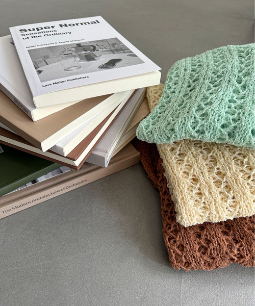 PILIT（ピリット）の「チュールヤーン透かし編みニット（ニット/セーター・レディース・ブラウン/ミント/アイボリー・MEDIUM）」の7枚目の写真