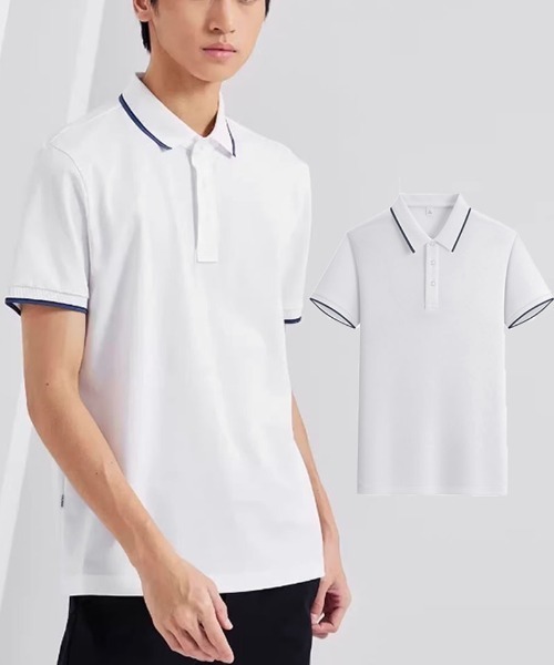 shoppinggo(ショッピングゴー)の「配色ライン襟付き 半袖Tシャツ ポロシャツ メンズ 半袖 トップス 春夏 トップス カットソー(Tシャツ/カットソー・レディース・ホワイト・XXL)」の2枚目の写真