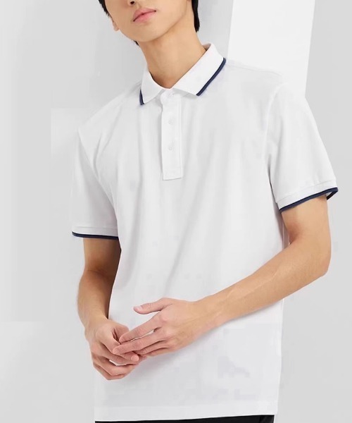 shoppinggo(ショッピングゴー)の「配色ライン襟付き 半袖Tシャツ ポロシャツ メンズ 半袖 トップス 春夏 トップス カットソー(Tシャツ/カットソー・レディース・ホワイト・XXL)」の3枚目の写真