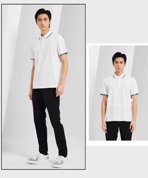 shoppinggo(ショッピングゴー)の「配色ライン襟付き 半袖Tシャツ ポロシャツ メンズ 半袖 トップス 春夏 トップス カットソー(Tシャツ/カットソー・レディース・ホワイト・XXL)」の4枚目の写真