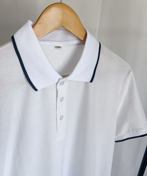 shoppinggo(ショッピングゴー)の「配色ライン襟付き 半袖Tシャツ ポロシャツ メンズ 半袖 トップス 春夏 トップス カットソー(Tシャツ/カットソー・レディース・ホワイト・XXL)」の9枚目の写真