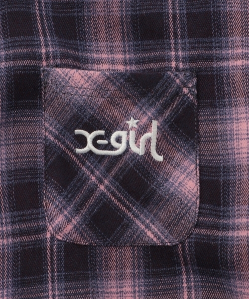 X-girl Stages（エックスガールステージス）の「シャドーチェックロゴ刺しゅうロング丈シャツ（シャツ/ブラウス・キッズ・ブラック/ピンク・110cm/140cm/120cm/130cm）」の6枚目の写真