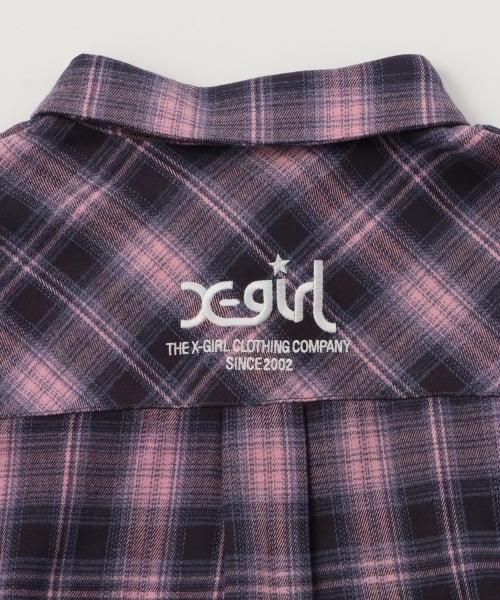 X-girl Stages（エックスガールステージス）の「シャドーチェックロゴ刺しゅうロング丈シャツ（シャツ/ブラウス・キッズ・ブラック/ピンク・110cm/140cm/120cm/130cm）」の8枚目の写真