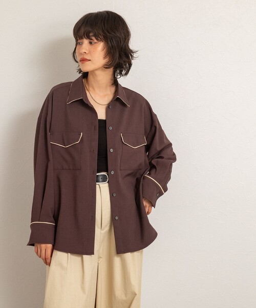 NOLLEY’S(ノーリーズ)の「【MAQWEL/マクウェル】パイピングシャツ(シャツ/ブラウス・レディース・アイボリー/ダークブラウン・FREE)」の8枚目の写真