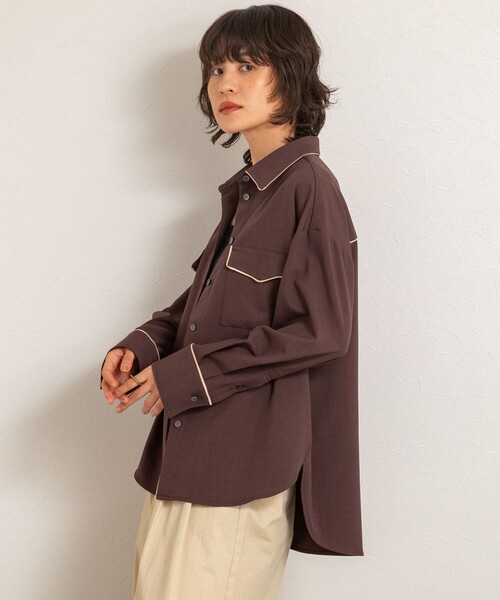 NOLLEY’S(ノーリーズ)の「【MAQWEL/マクウェル】パイピングシャツ(シャツ/ブラウス・レディース・アイボリー/ダークブラウン・FREE)」の9枚目の写真