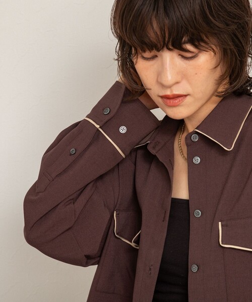 NOLLEY’S(ノーリーズ)の「【MAQWEL/マクウェル】パイピングシャツ(シャツ/ブラウス・レディース・アイボリー/ダークブラウン・FREE)」の11枚目の写真