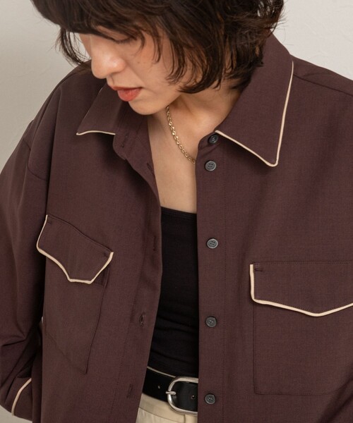 NOLLEY’S(ノーリーズ)の「【MAQWEL/マクウェル】パイピングシャツ(シャツ/ブラウス・レディース・アイボリー/ダークブラウン・FREE)」の12枚目の写真