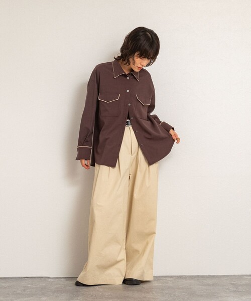 NOLLEY’S(ノーリーズ)の「【MAQWEL/マクウェル】パイピングシャツ(シャツ/ブラウス・レディース・アイボリー/ダークブラウン・FREE)」の13枚目の写真