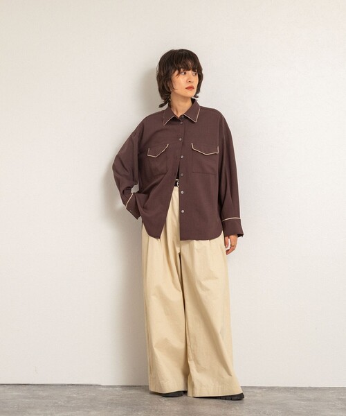 NOLLEY’S(ノーリーズ)の「【MAQWEL/マクウェル】パイピングシャツ(シャツ/ブラウス・レディース・アイボリー/ダークブラウン・FREE)」の14枚目の写真