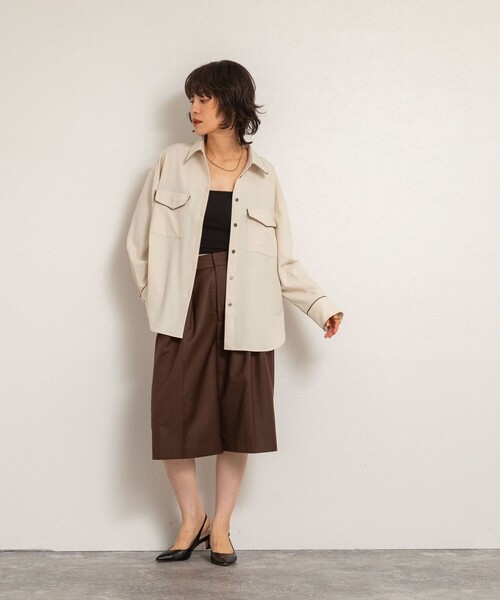 NOLLEY’S(ノーリーズ)の「【MAQWEL/マクウェル】パイピングシャツ(シャツ/ブラウス・レディース・アイボリー/ダークブラウン・FREE)」の16枚目の写真