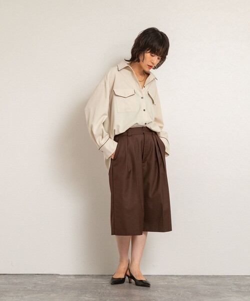 NOLLEY’S(ノーリーズ)の「【MAQWEL/マクウェル】パイピングシャツ(シャツ/ブラウス・レディース・アイボリー/ダークブラウン・FREE)」の19枚目の写真