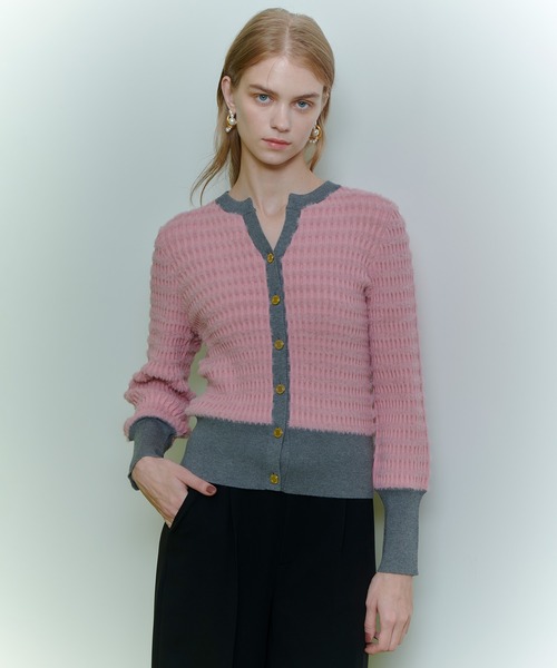 ◇【LOULOU WILLOUGHBY】フェザーボーダーカーディガン（カーディガン