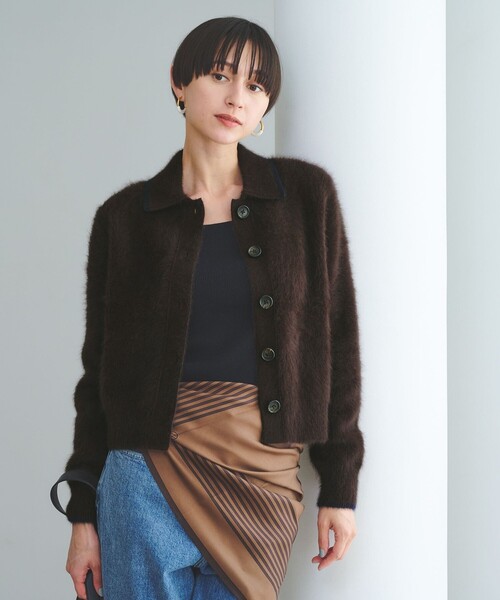 UNITED ARROWS（ユナイテッドアローズ）の「フォックスカシミヤ ニットポロ カーディガン（カーディガン/ボレロ・レディース・その他2/ダークブラウン/グレー・FREE）」の2枚目の写真