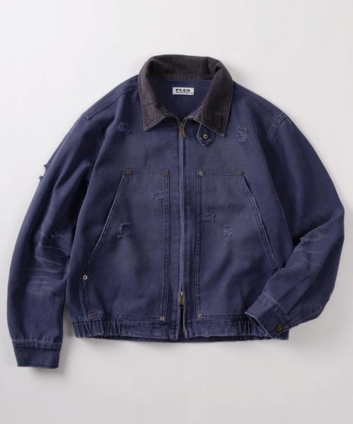 72】ダメージ加工 ヴィンテージ ワークジップブルゾン（ブルゾン