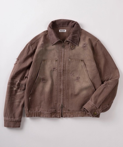 SlashDate(スラッシュデイト)の「【72】ダメージ加工 ヴィンテージ ワークジップブルゾン(ブルゾン・メンズ・ブラウン/ネイビー/ブラック/カーキ・L/M)」の3枚目の写真