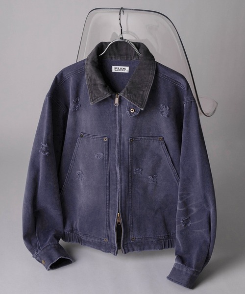 72】ダメージ加工 ヴィンテージ ワークジップブルゾン（ブルゾン