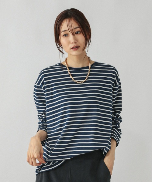 GLOBAL WORK(グローバルワーク)の「Fffit エフィット/天竺ボーダーTシャツ長袖/580823(Tシャツ/カットソー・レディース・ネイビー/レッド/オフホワイト・SMALL/MEDIUM/LARGE/X-LARGE)」の3枚目の写真