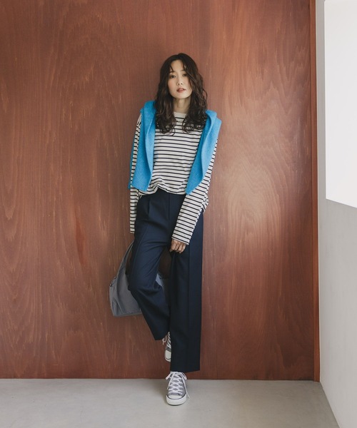 GLOBAL WORK(グローバルワーク)の「Fffit エフィット/天竺ボーダーTシャツ長袖/580823(Tシャツ/カットソー・レディース・ネイビー/レッド/オフホワイト・SMALL/MEDIUM/LARGE/X-LARGE)」の4枚目の写真