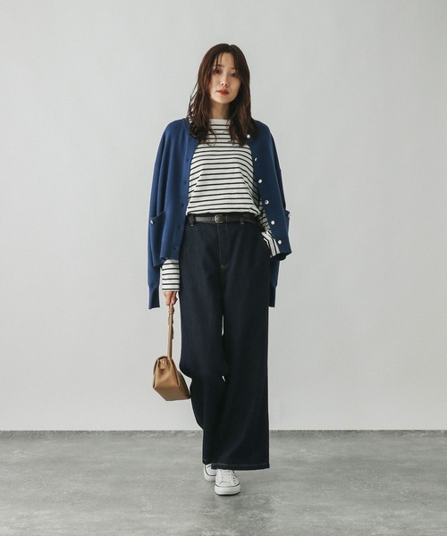 GLOBAL WORK(グローバルワーク)の「Fffit エフィット/天竺ボーダーTシャツ長袖/580823(Tシャツ/カットソー・レディース・ネイビー/レッド/オフホワイト・SMALL/MEDIUM/LARGE/X-LARGE)」の9枚目の写真