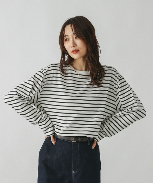 GLOBAL WORK(グローバルワーク)の「Fffit エフィット/天竺ボーダーTシャツ長袖/580823(Tシャツ/カットソー・レディース・ネイビー/レッド/オフホワイト・SMALL/MEDIUM/LARGE/X-LARGE)」の11枚目の写真