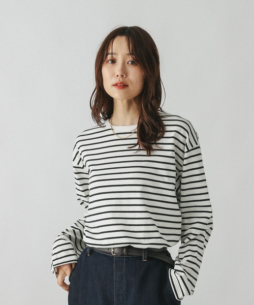 GLOBAL WORK(グローバルワーク)の「Fffit エフィット/天竺ボーダーTシャツ長袖/580823(Tシャツ/カットソー・レディース・ネイビー/レッド/オフホワイト・SMALL/MEDIUM/LARGE/X-LARGE)」の12枚目の写真
