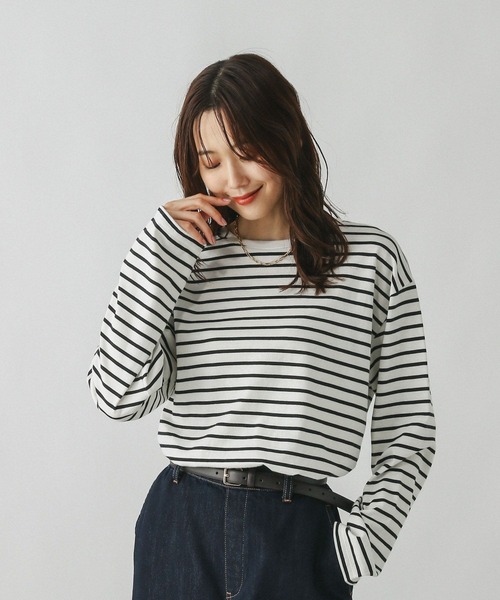 GLOBAL WORK(グローバルワーク)の「Fffit エフィット/天竺ボーダーTシャツ長袖/580823(Tシャツ/カットソー・レディース・ネイビー/レッド/オフホワイト・SMALL/MEDIUM/LARGE/X-LARGE)」の13枚目の写真
