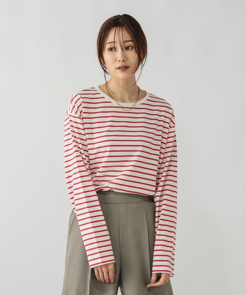 GLOBAL WORK(グローバルワーク)の「Fffit エフィット/天竺ボーダーTシャツ長袖/580823(Tシャツ/カットソー・レディース・ネイビー/レッド/オフホワイト・SMALL/MEDIUM/LARGE/X-LARGE)」の16枚目の写真