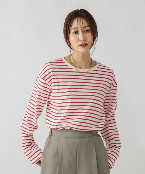 GLOBAL WORK(グローバルワーク)の「Fffit エフィット/天竺ボーダーTシャツ長袖/580823(Tシャツ/カットソー・レディース・ネイビー/レッド/オフホワイト・SMALL/MEDIUM/LARGE/X-LARGE)」の17枚目の写真