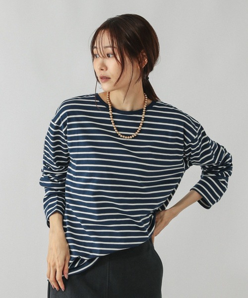 GLOBAL WORK(グローバルワーク)の「Fffit エフィット/天竺ボーダーTシャツ長袖/580823(Tシャツ/カットソー・レディース・ネイビー/レッド/オフホワイト・SMALL/MEDIUM/LARGE/X-LARGE)」の21枚目の写真