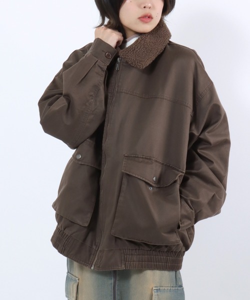 セール】襟ボア ヴィンテージライク フライトジャケットブルゾン