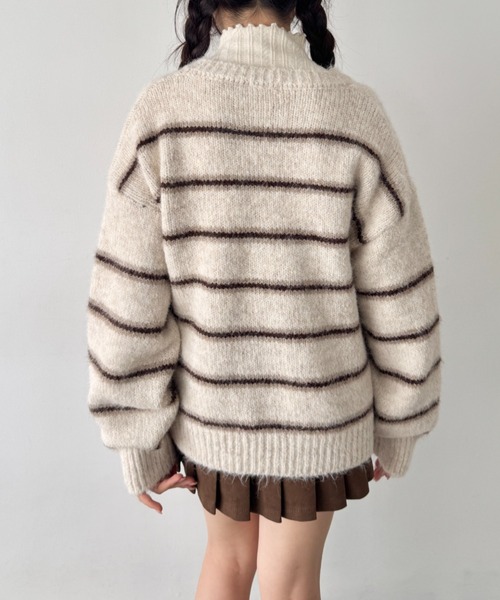 SOLLON.(ソルロン)の「ボーダールーズニットカーディガン(カーディガン/ボレロ・レディース・アイボリー/グレー/チャコールグレー/ブラウン・FREE)」の11枚目の写真