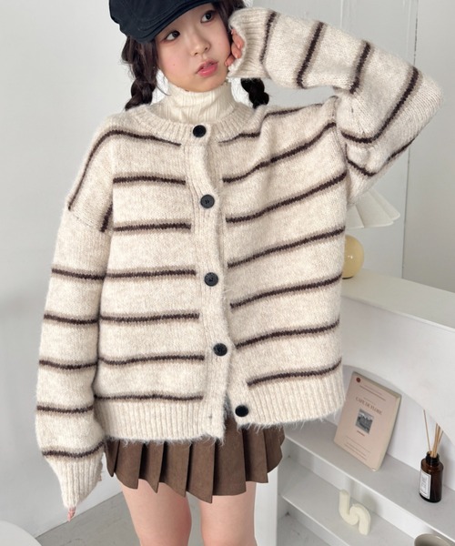 SOLLON.(ソルロン)の「ボーダールーズニットカーディガン(カーディガン/ボレロ・レディース・アイボリー/グレー/チャコールグレー/ブラウン・FREE)」の8枚目の写真
