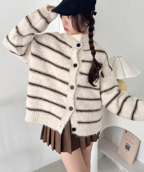 SOLLON.(ソルロン)の「ボーダールーズニットカーディガン(カーディガン/ボレロ・レディース・アイボリー/グレー/チャコールグレー/ブラウン・FREE)」の9枚目の写真