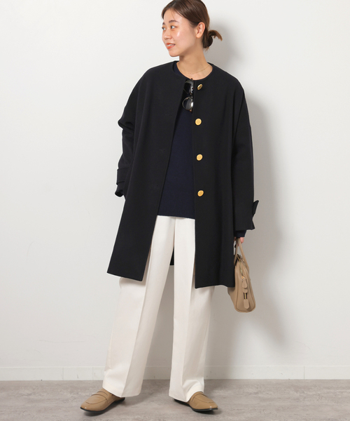 IENA×トラディショナルウェザーウェア MALTON ノーカラーコート 黒