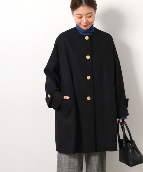 美品◇IENA 【トラディショナルウェザーウェア】ノーカラーコート MALTON NO COLLAR マールトン ノーカラー｜ネイビー｜ウィメンズ