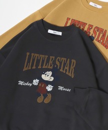 Disney/ディズニー ミッキー/チップ&デール/スティッチ オーバーサイズ 裏起毛 サガラ刺繍 クルーネックスウェットトレーナー