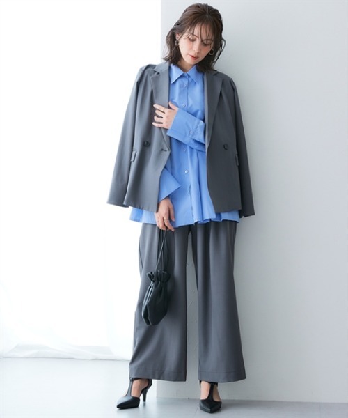 7days Life Styling（セブンデイズライフスタイリング）の「【UVカット/速乾】タテヨコストレッチ落ち感ドレープ素材ツータックワイドパンツ（スラックス・レディース・ブラック/グレー・LL/3L/M/L）」の14枚目の写真