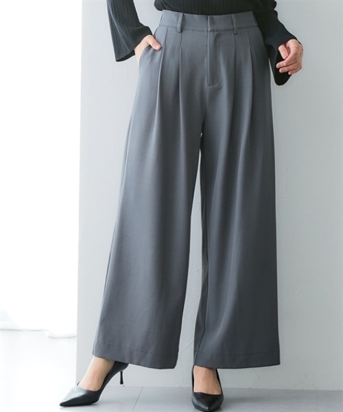 7days Life Styling（セブンデイズライフスタイリング）の「【UVカット/速乾】タテヨコストレッチ落ち感ドレープ素材ツータックワイドパンツ（スラックス・レディース・ブラック/グレー・LL/3L/M/L）」の8枚目の写真