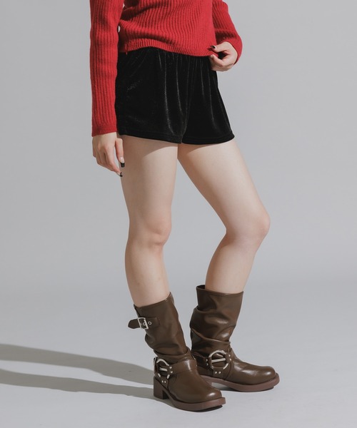 Chick（チック）の「Rhinestone Velour Short Hot Pants / ラインストーン ベロアショートホットパンツ（その他パンツ・レディース・ブラック・FREE）」の4枚目の写真
