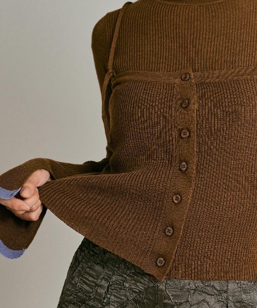 W:Huku(フーク)の「【W:Huku / ウールミックス ライトニット】ビスチェセット アンサンブルトップス / Wool-Blend Lightweight Knit Color-Block Top(ニット/セーター・レディース・ブラック/チャコール/ライトグレー/ブラウン・FREE)」の8枚目の写真